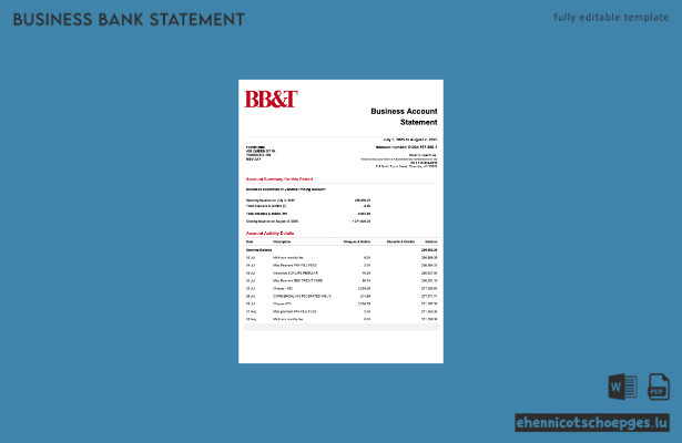 USA BBandT Corp Firmenkontoauszug (Word- und PDF-Beispiel)